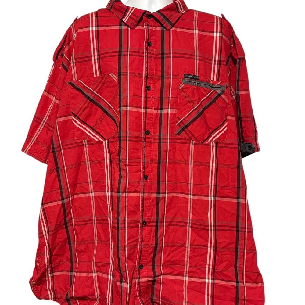 Sean John Red White and Black Plaid Casual Button Up Shirt 5XB